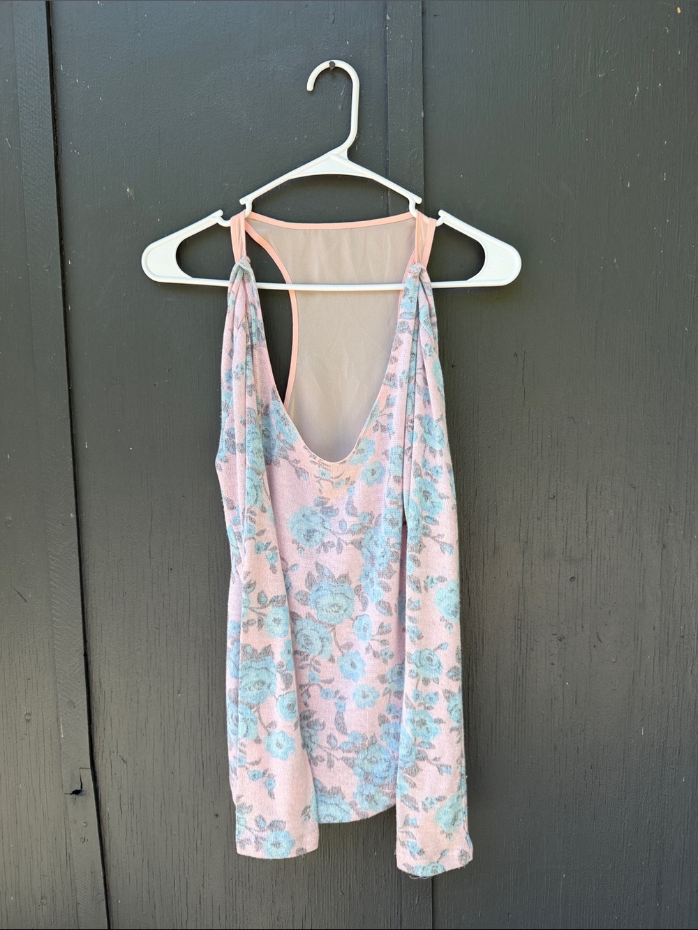 No Boundaries Pink Floral Tank with Light Blue Roses
